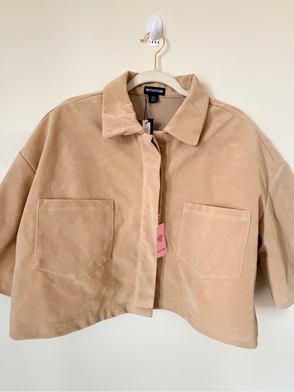 PrettyLittleThing Tan Cropped Suede Utility Jacket